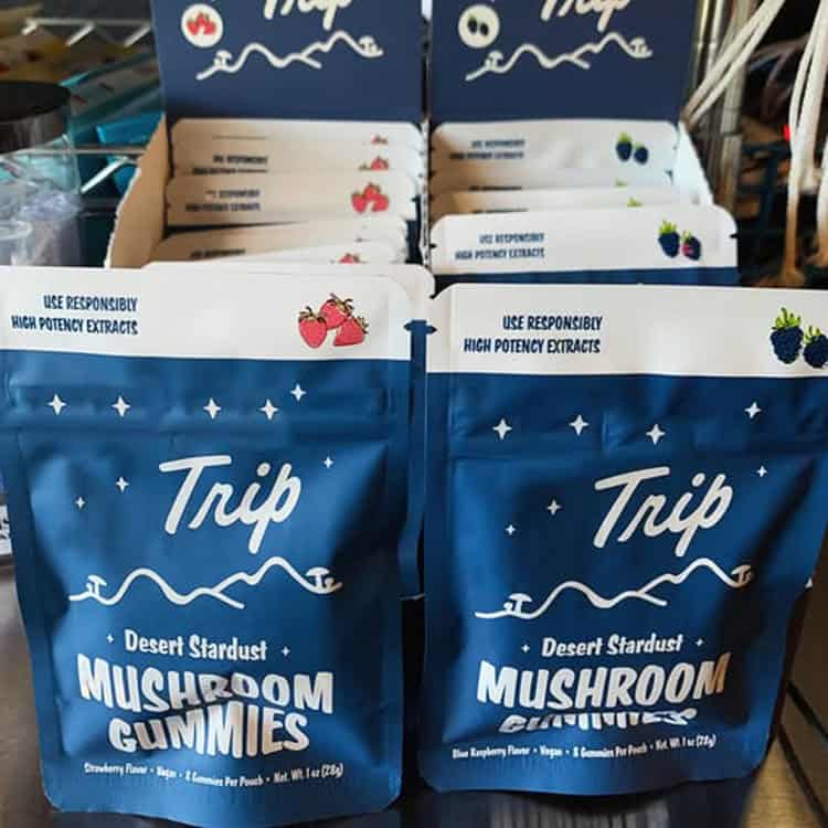 Retail-ready custom gummy counter display set with full-color printed mylar bags and branded PDQ display box