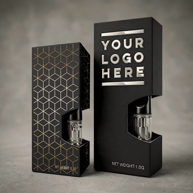 Custom White Tuck Top Vape Cartridge Boxes – front view