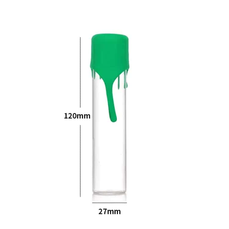 Glass pre-roll tube dimensions diagram 120mm by 27mm