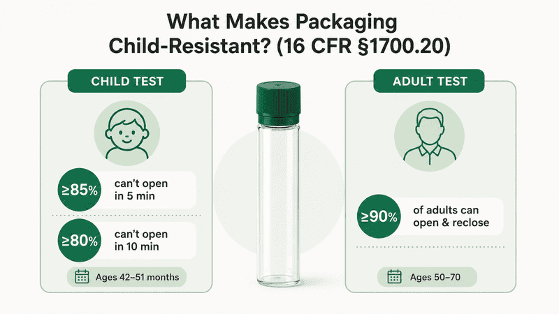 16 CFR 1700.20 child-resistant test requirements: 85% children, 90% adults