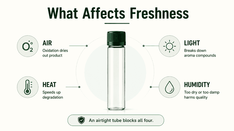 Air, light, heat and humidity affect pre-roll freshness